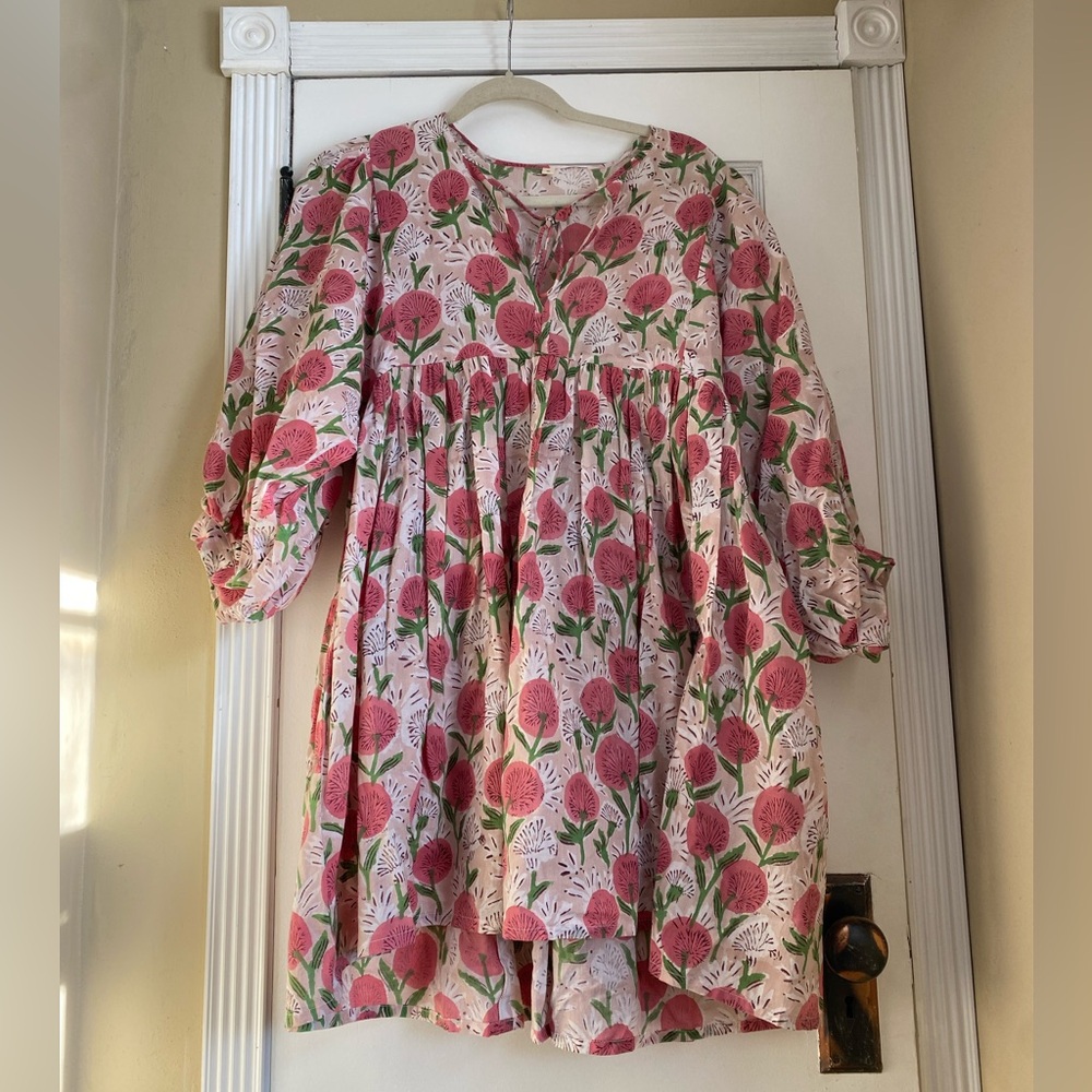 Adorable Indian Cotton Block Print Mini Dress